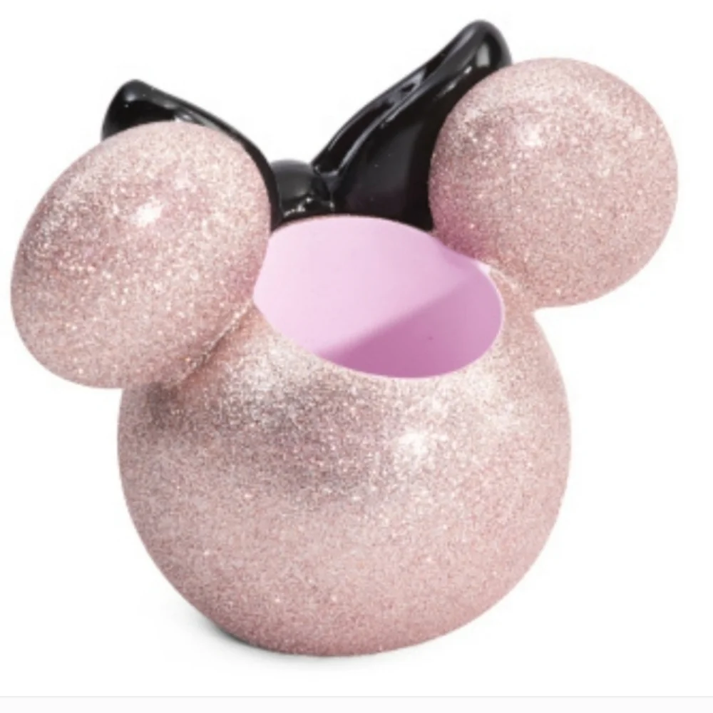 Glittery Pink Minnie Mouse Ears Black Bow Ceramic Accessory Makeup Tumbler BNWT